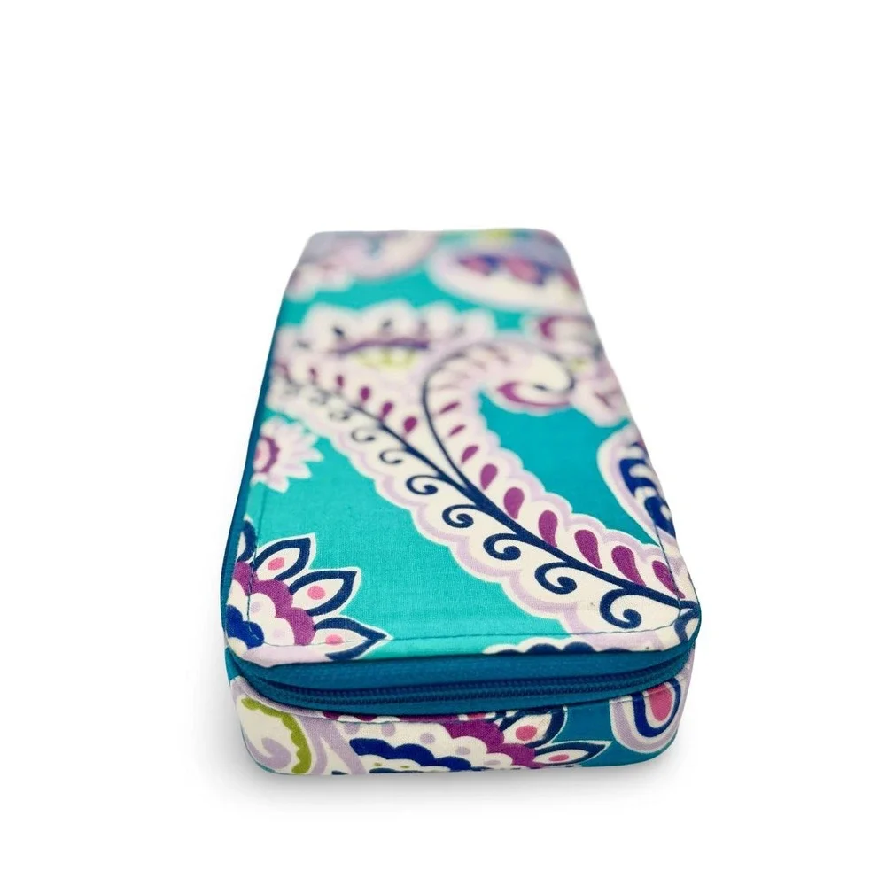 Vera Bradley Large Travel Pill Cosmetic Case Teal Paisley Floral WAKIKI PAISLEY